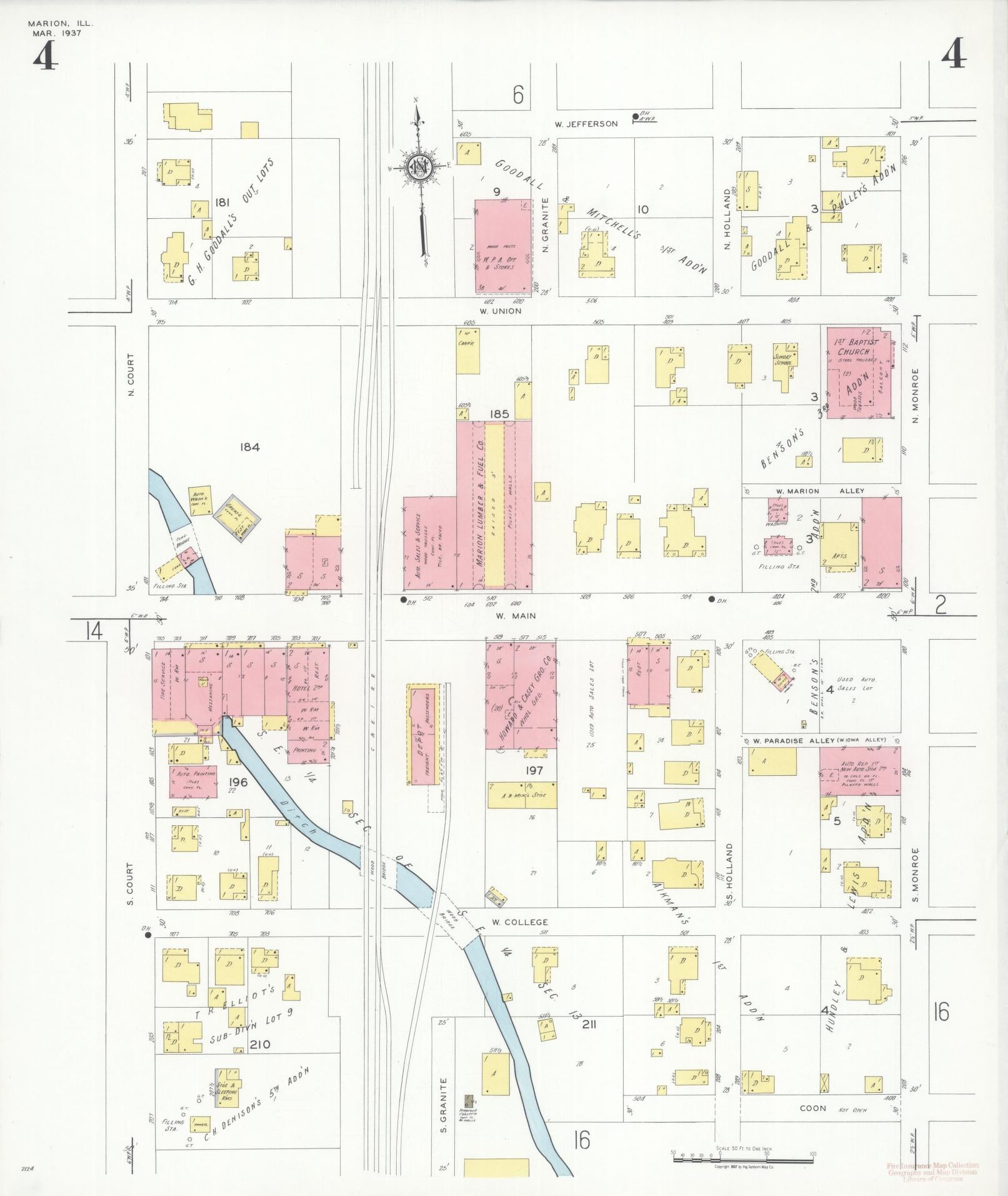 Sanborn Fire Insurance Map from Marion, Williamson County, Illinois (1937), Sheet #0004 - Complete Map Set gallery image, historic Sanborn map, vintage wall art, Illinois Illinois