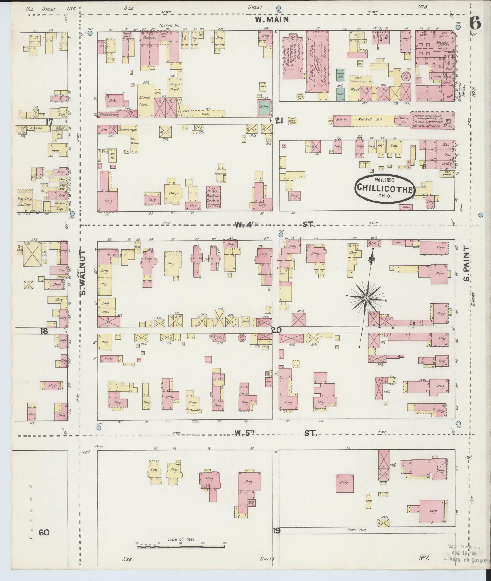 Sanborn Fire Insurance Map from Chillicothe, Ross County, Ohio (1890), Sheet #0006 - Complete Map Set gallery image, historic Sanborn map, vintage wall art, Ohio Ohio