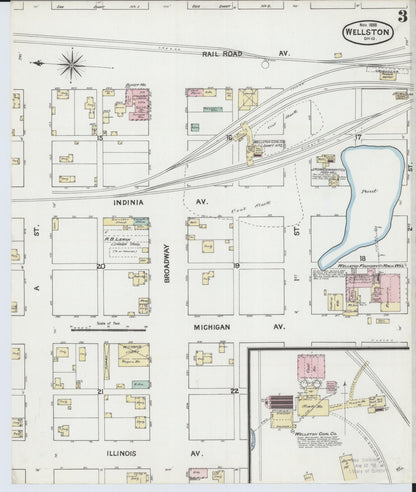 Sanborn Fire Insurance Map from Wellston, Jackson County, Ohio (1888), Sheet #0003 - Historic Sanborn Fire Insurance Map Print, vintage old map wall art, antique decor, genealogy gift, Ohio Ohio map
