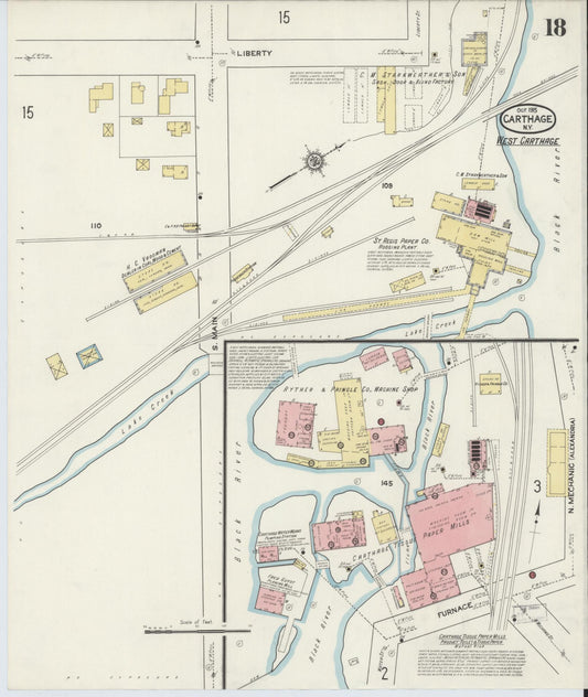 Sanborn Fire Insurance Map from Carthage, Jefferson County, New York (1915), Sheet #0018 - Historic Sanborn Fire Insurance Map Print, vintage old map wall art, antique decor, genealogy gift, New York New York map