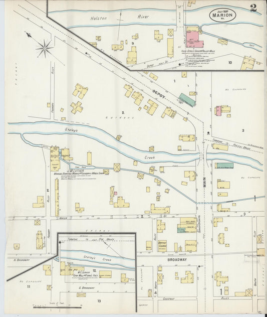 Sanborn Fire Insurance Map from Marion, Smyth County, Virginia (1897), Sheet #0002 - Historic Sanborn Fire Insurance Map Print, vintage old map wall art, antique decor, genealogy gift, Virginia Virginia map
