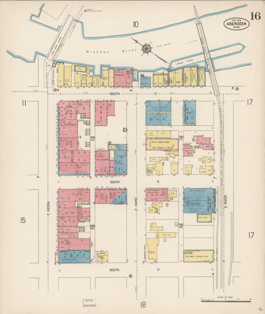 Sanborn Fire Insurance Map from Aberdeen, Grays Harbor County, Washington (1914), Sheet #0016 - Historic Sanborn Fire Insurance Map Print, vintage old map wall art, antique decor, genealogy gift, Washington Washington map