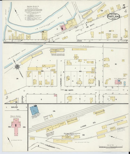 Sanborn Fire Insurance Map from Portland, Ionia County, Michigan (1918), Sheet #0005 - Complete Map Set gallery image, historic Sanborn map, vintage wall art, Michigan Michigan