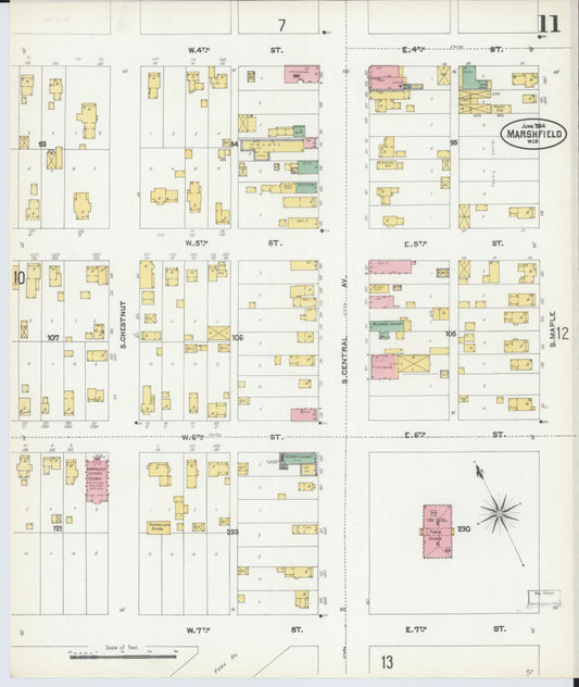 Sanborn Fire Insurance Map from Marshfield, Wood County, Wisconsin (1904), Sheet #0011 - Historic Sanborn Fire Insurance Map Print, vintage old map wall art, antique decor, genealogy gift, Wisconsin Wisconsin map