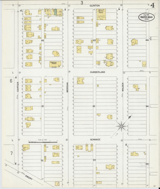 Sanborn Fire Insurance Map from Harriman, Roane County, Tennessee (1901), Sheet #0004 - Historic Sanborn Fire Insurance Map Print, vintage old map wall art, antique decor, genealogy gift, Tennessee Tennessee map