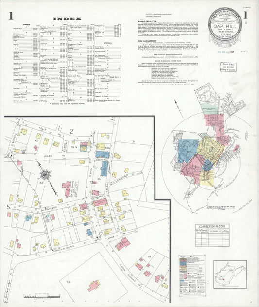 Sanborn Fire Insurance Map from Oak Hill, Fayette County, West Virginia (1942), Sheet #0001 - Historic Sanborn Fire Insurance Map Print, vintage old map wall art, antique decor, genealogy gift, West Virginia West Virginia map