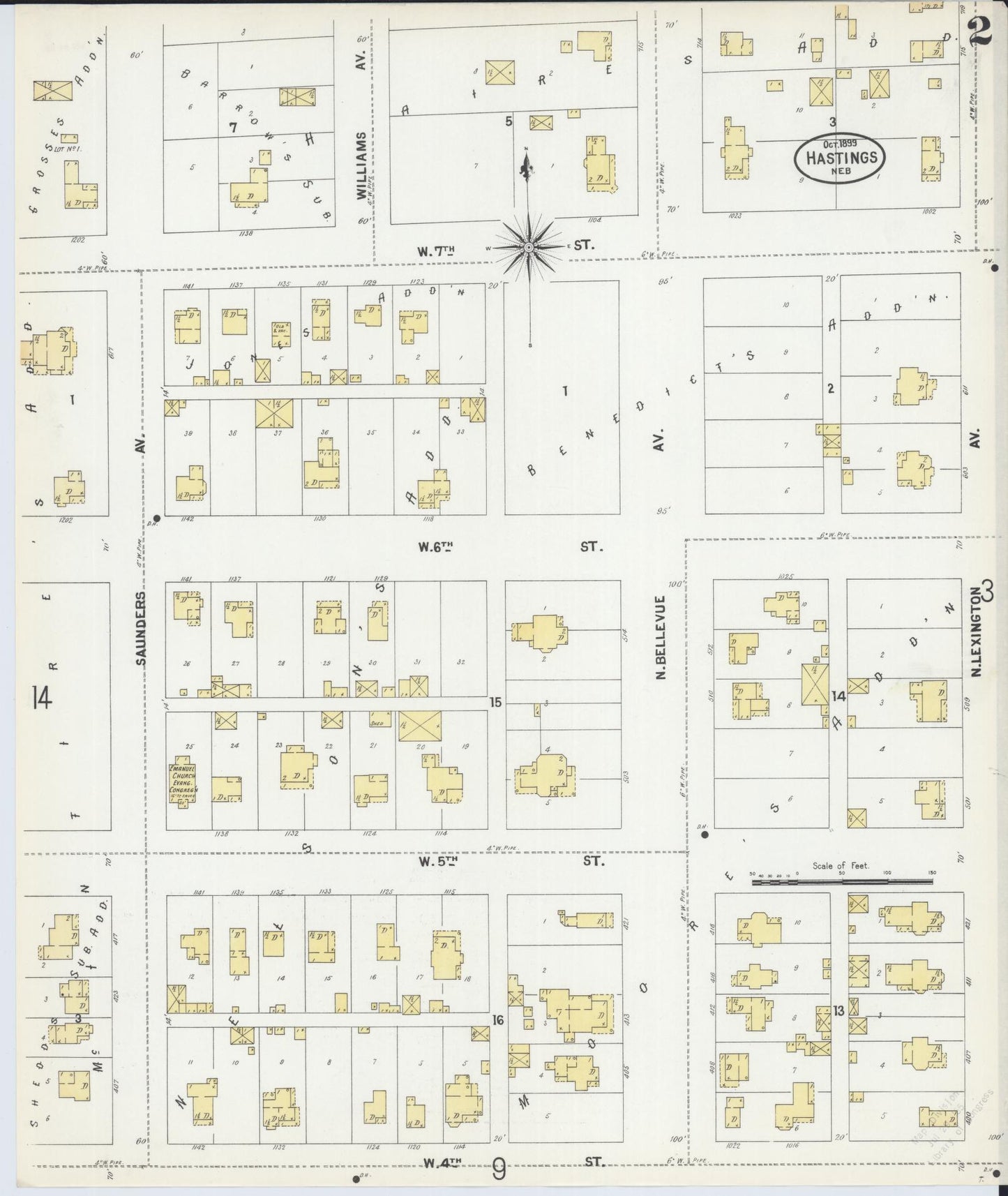 Sanborn Fire Insurance Map from Hastings, Adams County, Nebraska (1899), Sheet #0002 - Historic Sanborn Fire Insurance Map Print, vintage old map wall art, antique decor, genealogy gift, Nebraska Nebraska map