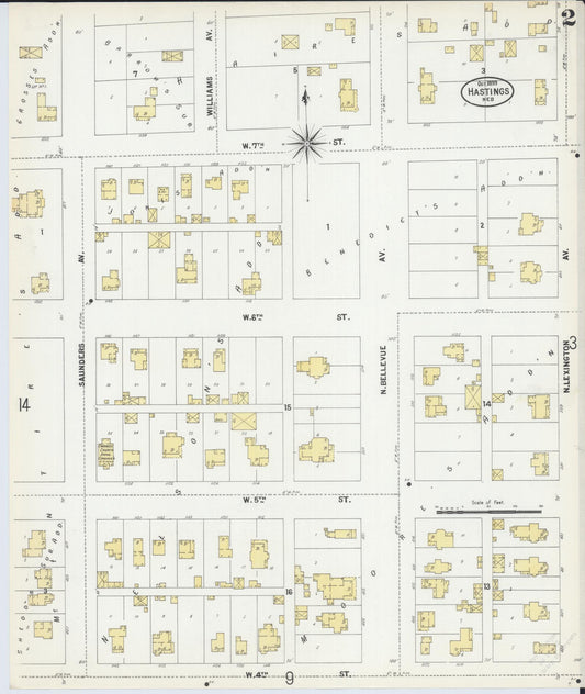 Sanborn Fire Insurance Map from Hastings, Adams County, Nebraska (1899), Sheet #0002 - Historic Sanborn Fire Insurance Map Print, vintage old map wall art, antique decor, genealogy gift, Nebraska Nebraska map