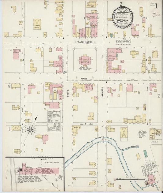 Sanborn Fire Insurance Map from Athens, McMinn County, Tennessee (1897), Sheet #0001 - Historic Sanborn Fire Insurance Map Print, vintage old map wall art, antique decor, genealogy gift, Tennessee Tennessee map