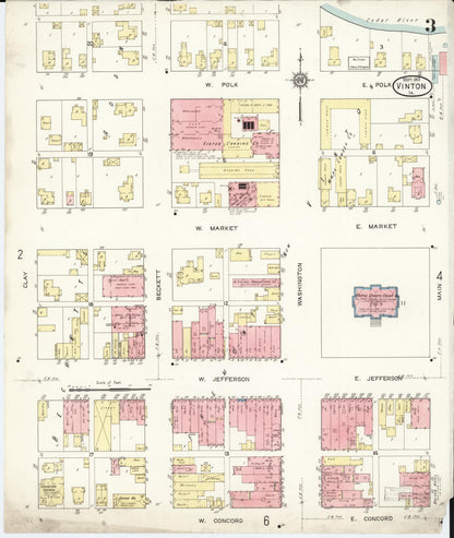 Sanborn Fire Insurance Map from Vinton, Benton County, Iowa (1913), Sheet #0003 - Historic Sanborn Fire Insurance Map Print, vintage old map wall art