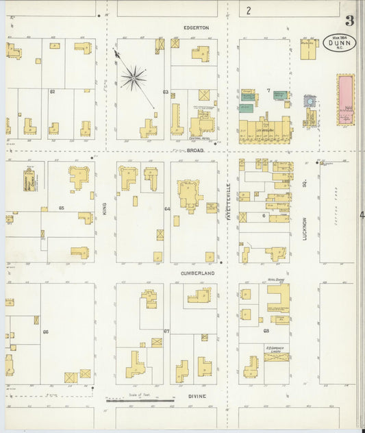 Sanborn Fire Insurance Map from Dunn, Harnett County, North Carolina (1904), Sheet #0003 - Historic Sanborn Fire Insurance Map Print, vintage old map wall art, antique decor, genealogy gift, North Carolina North Carolina map