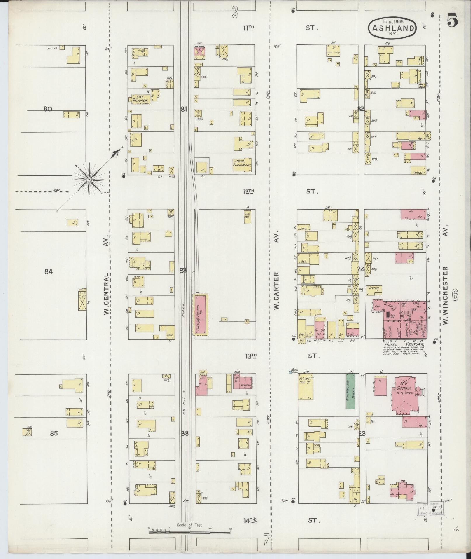 Sanborn Fire Insurance Map from Ashland, Boyd County, Kentucky (1895), Sheet #0005 - Historic Sanborn Fire Insurance Map Print, vintage old map wall art, antique decor, genealogy gift, Kentucky Kentucky map