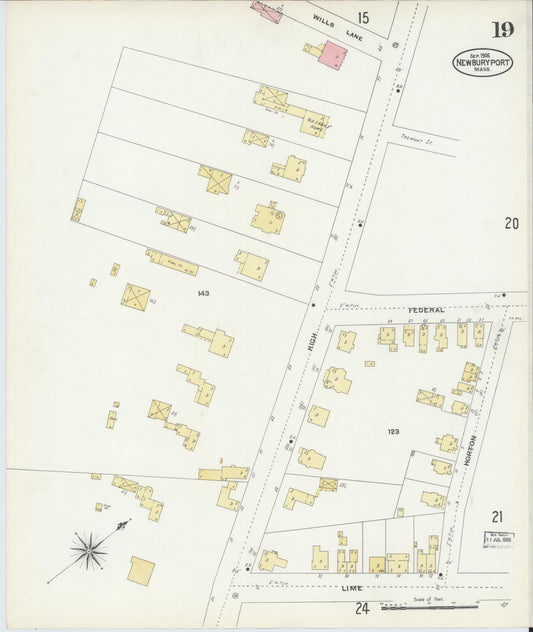 Sanborn Fire Insurance Map from Newburyport, Essex County, Massachusetts (1906), Sheet #0019 - Historic Sanborn Fire Insurance Map Print, vintage old map wall art, antique decor, genealogy gift, Massachusetts Massachusetts map