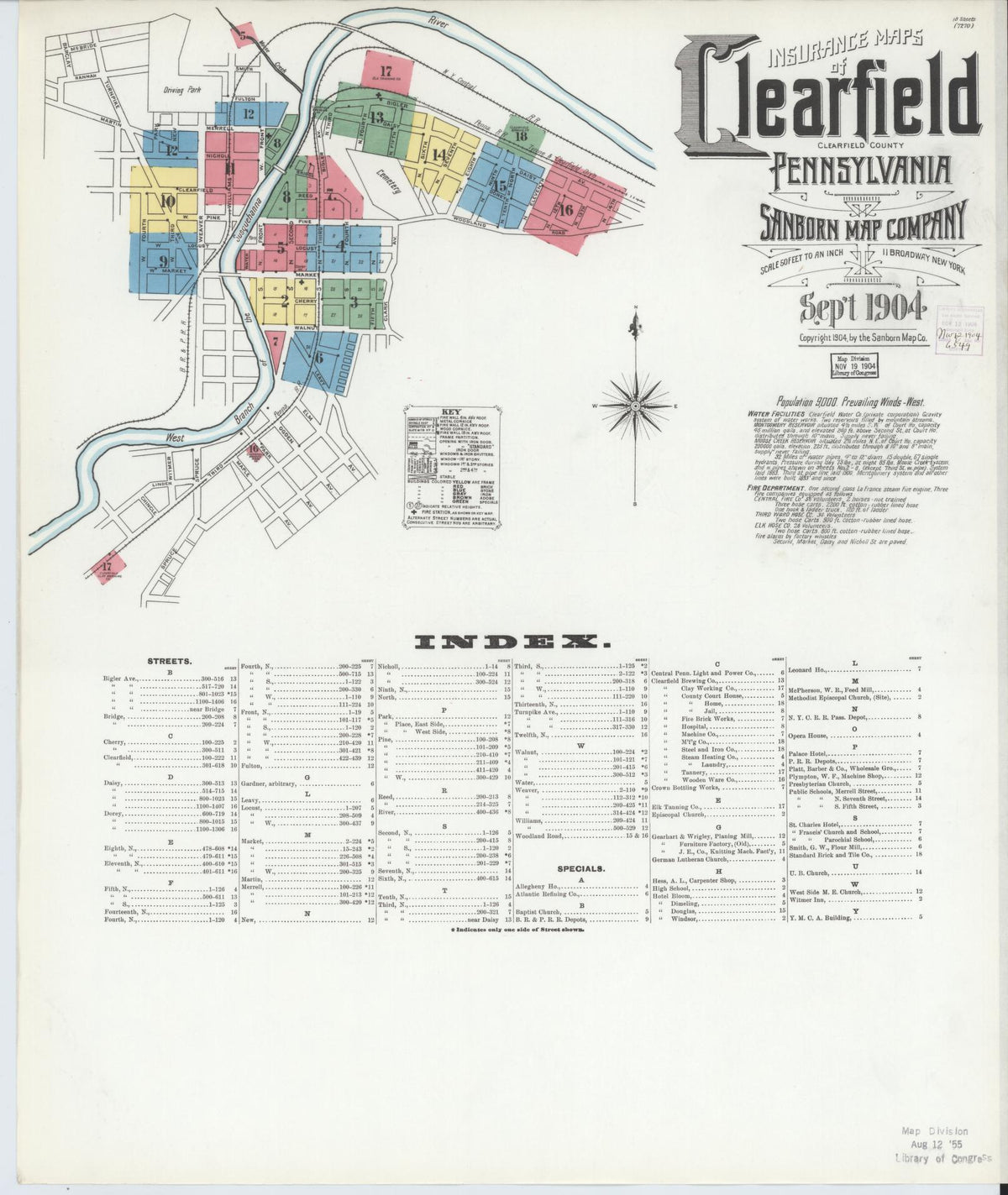 Sanborn Fire Insurance Map from Clearfield, Clearfield County, Pennsylvania (1904), Sheet #0001 - Complete Map Set gallery image, historic Sanborn map, vintage wall art, Pennsylvania Pennsylvania