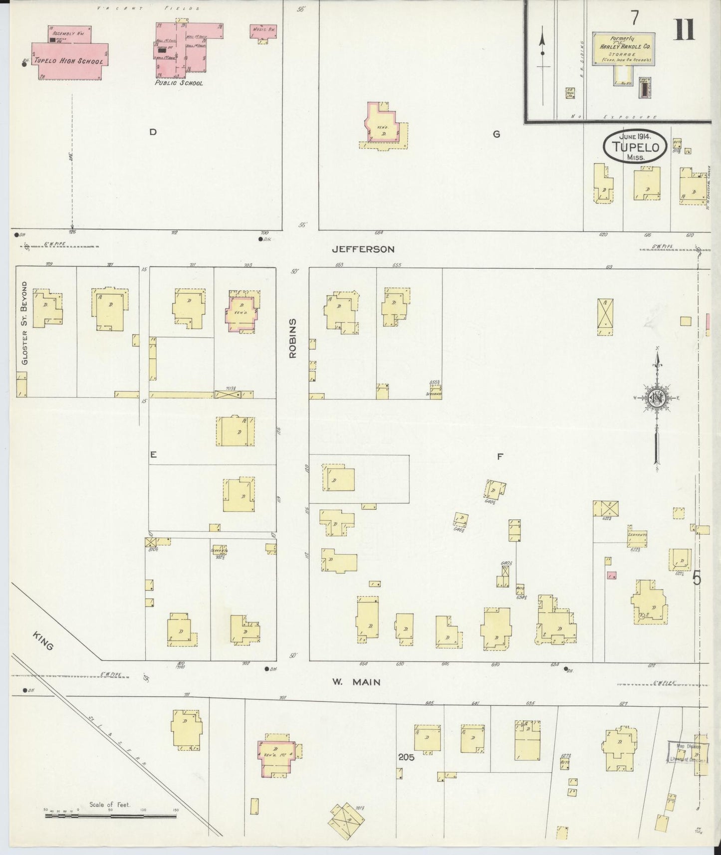 Sanborn Fire Insurance Map from Tupelo, Lee County, Mississippi (1914), Sheet #0011 - Complete Map Set gallery image, historic Sanborn map, vintage wall art, Mississippi Mississippi