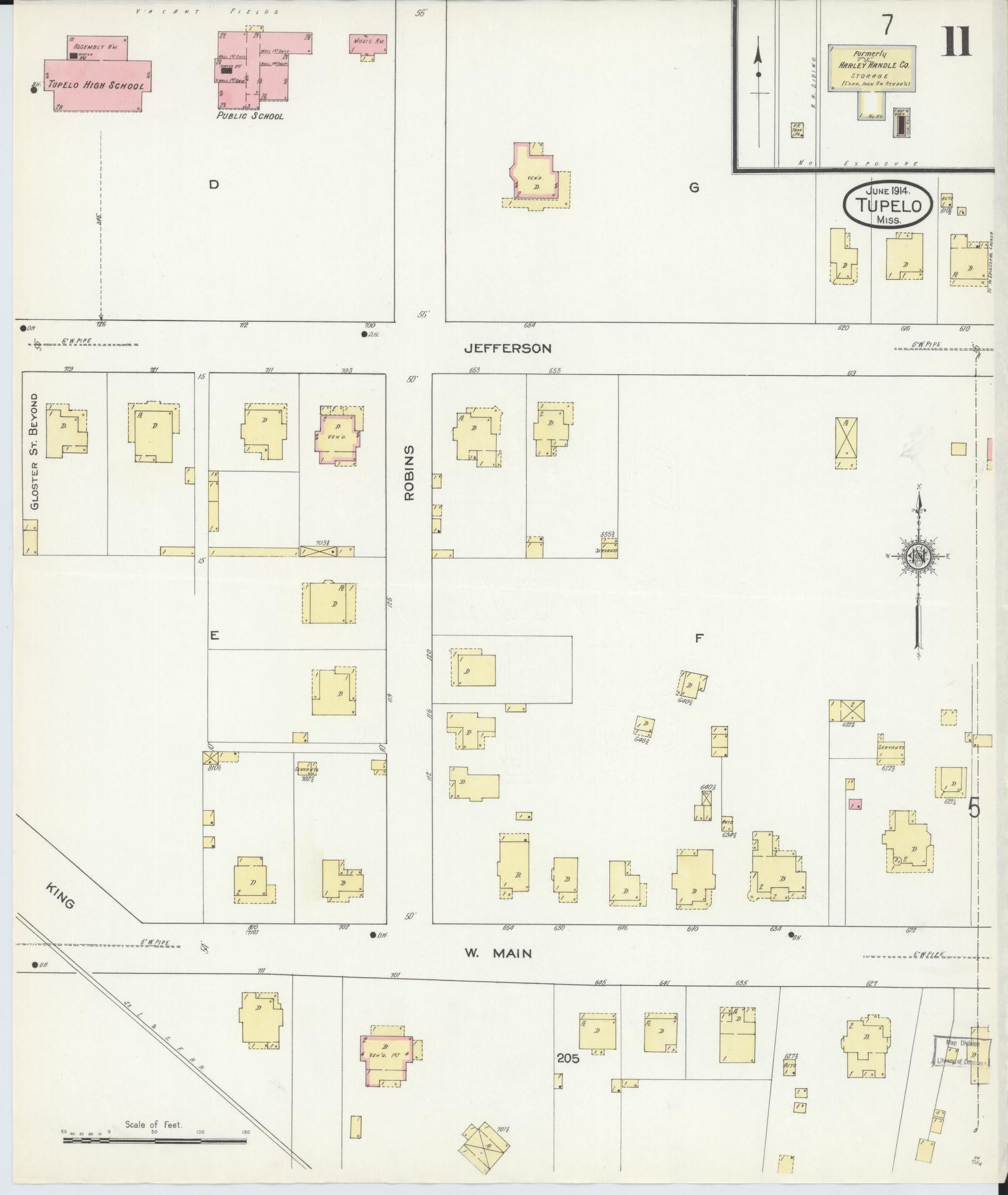Sanborn Fire Insurance Map from Tupelo, Lee County, Mississippi (1914), Sheet #0011 - Complete Map Set gallery image, historic Sanborn map, vintage wall art, Mississippi Mississippi