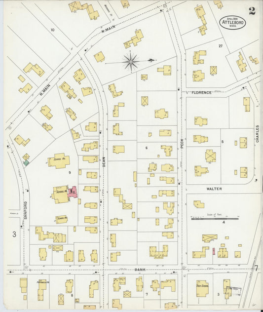 Sanborn Fire Insurance Map from Attleboro, Bristol County, Massachusetts (1899), Sheet #0002 - Historic Sanborn Fire Insurance Map Print, vintage old map wall art, antique decor, genealogy gift, Massachusetts Massachusetts map