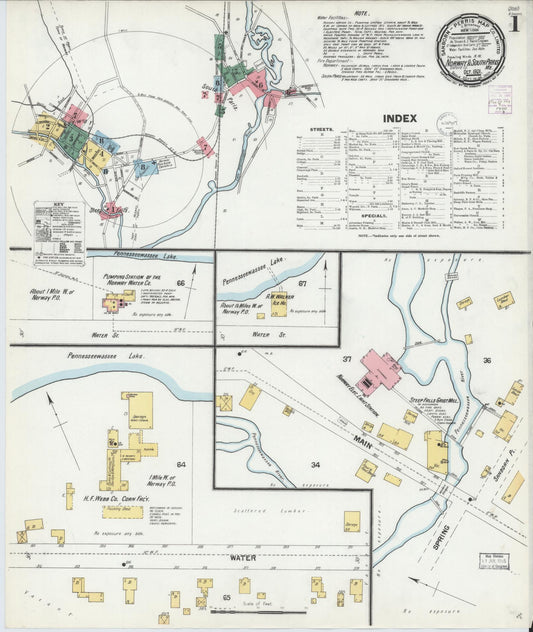 Sanborn Fire Insurance Map from Norway, Oxford County, Maine (1901), Sheet #0001 - Complete Map Set gallery image, historic Sanborn map, vintage wall art, Maine Maine