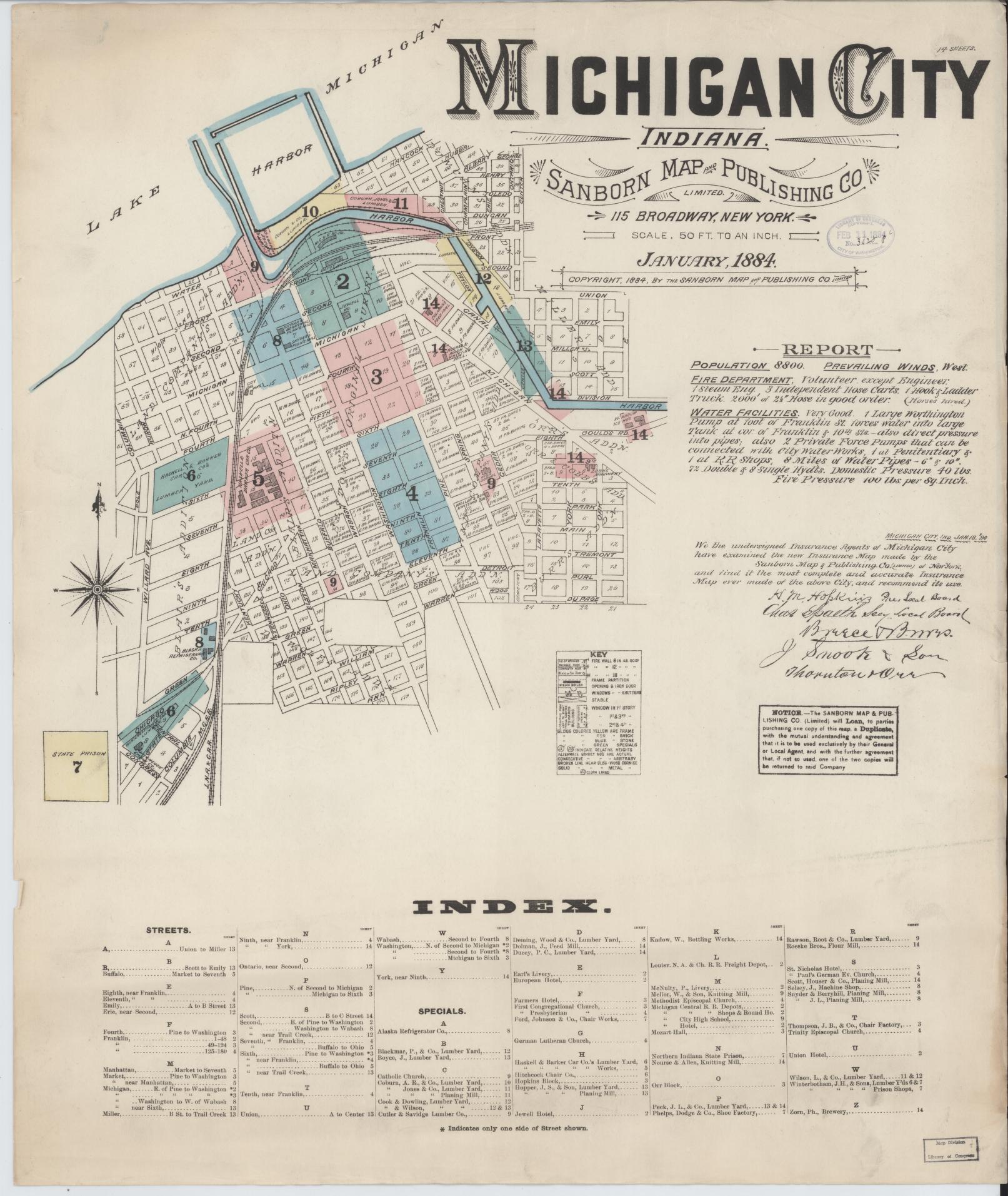 Sanborn Fire Insurance Map from Michigan City, La Porte  County, Indiana (1884), Sheet #0001 - Complete Map Set gallery image, historic Sanborn map, vintage wall art, Michigan Michigan