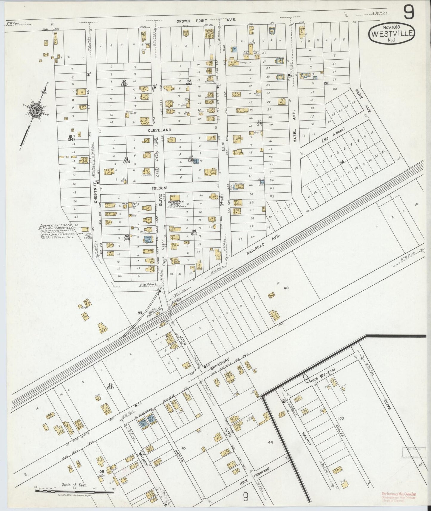 Sanborn Fire Insurance Map from Westville, Gloucester County, New Jersey (1919), Sheet #0009 - Historic Sanborn Fire Insurance Map Print, vintage old map wall art, antique decor, genealogy gift, New Jersey New Jersey map