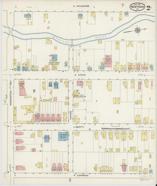 Sanborn Fire Insurance Map from Newtown, Bucks County, Pennsylvania (1915), Sheet #0002 - Historic Sanborn Fire Insurance Map Print, vintage old map wall art, antique decor, genealogy gift, Pennsylvania Pennsylvania map