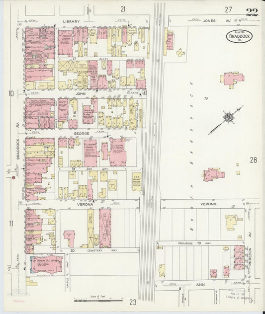 Sanborn Fire Insurance Map from Braddock, Allegheny County, Pennsylvania (1914), Sheet #0022 - Historic Sanborn Fire Insurance Map Print, vintage old map wall art, antique decor, genealogy gift, Pennsylvania Pennsylvania map