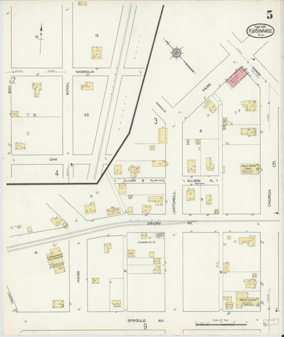 Sanborn Fire Insurance Map from Kissimmee, Osceola County, Florida (1914), Sheet #0005 - Historic Sanborn Fire Insurance Map Print, vintage old map wall art, antique decor, genealogy gift, Florida Florida map