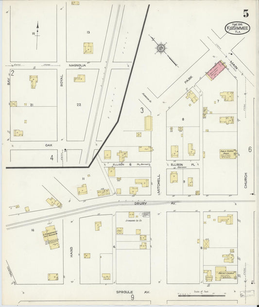 Sanborn Fire Insurance Map from Kissimmee, Osceola County, Florida (1914), Sheet #0005 - Historic Sanborn Fire Insurance Map Print, vintage old map wall art, antique decor, genealogy gift, Florida Florida map