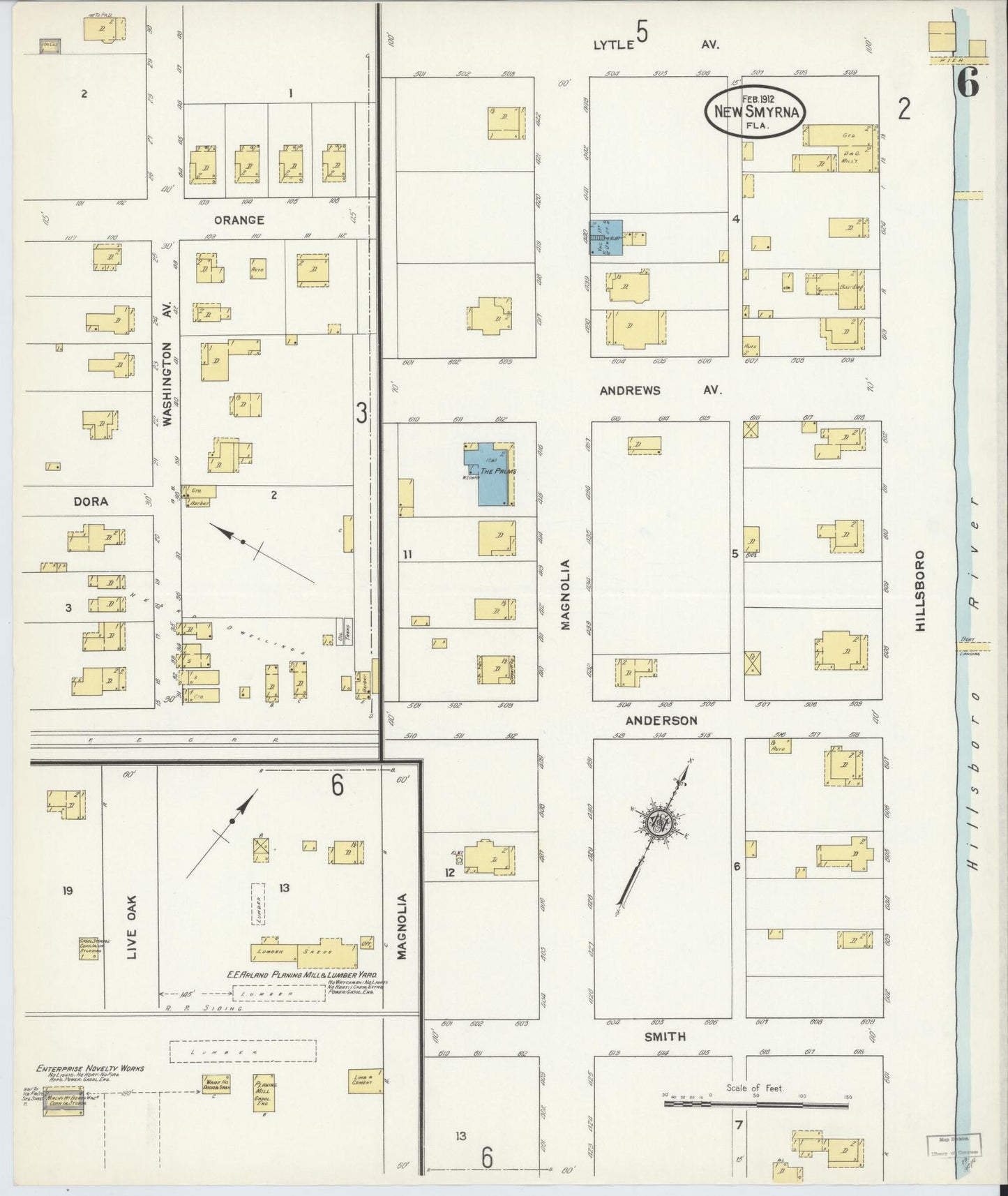 Sanborn Fire Insurance Map from New Smyrna, Valusia County, Florida (1912), Sheet #0006 - Historic Sanborn Fire Insurance Map Print, vintage old map wall art, antique decor, genealogy gift, Florida Florida map