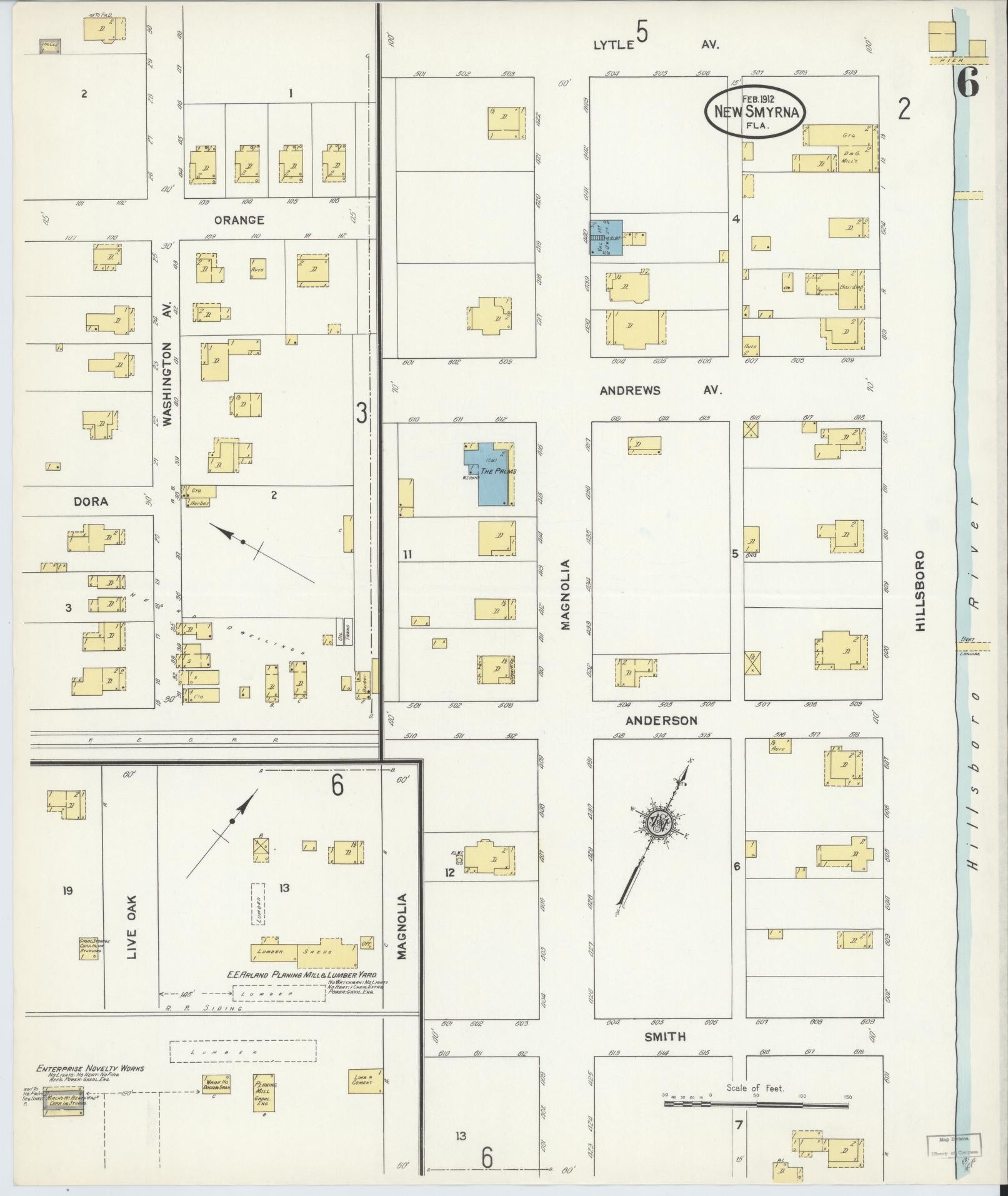Sanborn Fire Insurance Map from New Smyrna, Valusia County, Florida (1912), Sheet #0006 - Historic Sanborn Fire Insurance Map Print, vintage old map wall art, antique decor, genealogy gift, Florida Florida map