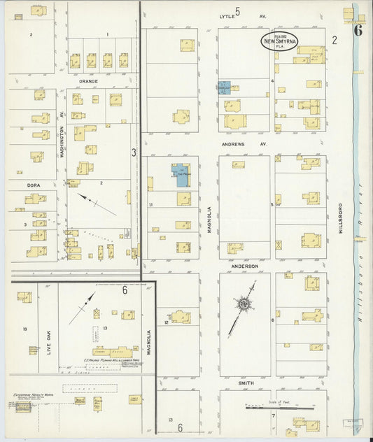 Sanborn Fire Insurance Map from New Smyrna, Valusia County, Florida (1912), Sheet #0006 - Historic Sanborn Fire Insurance Map Print, vintage old map wall art, antique decor, genealogy gift, Florida Florida map