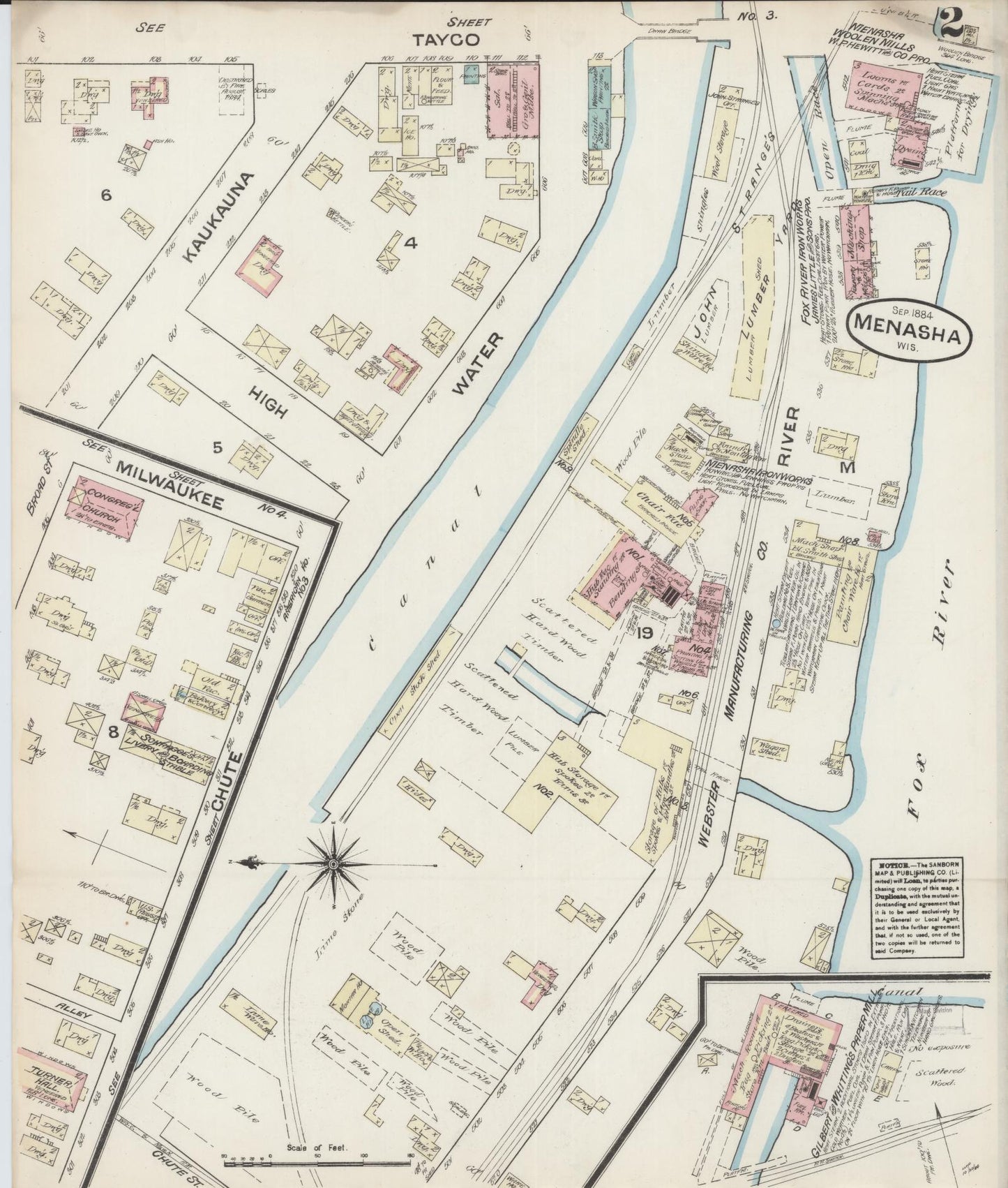 Sanborn Fire Insurance Map from Menasha, Winnebago County, Wisconsin (1884), Sheet #0002 - Complete Map Set gallery image, historic Sanborn map, vintage wall art, Wisconsin Wisconsin