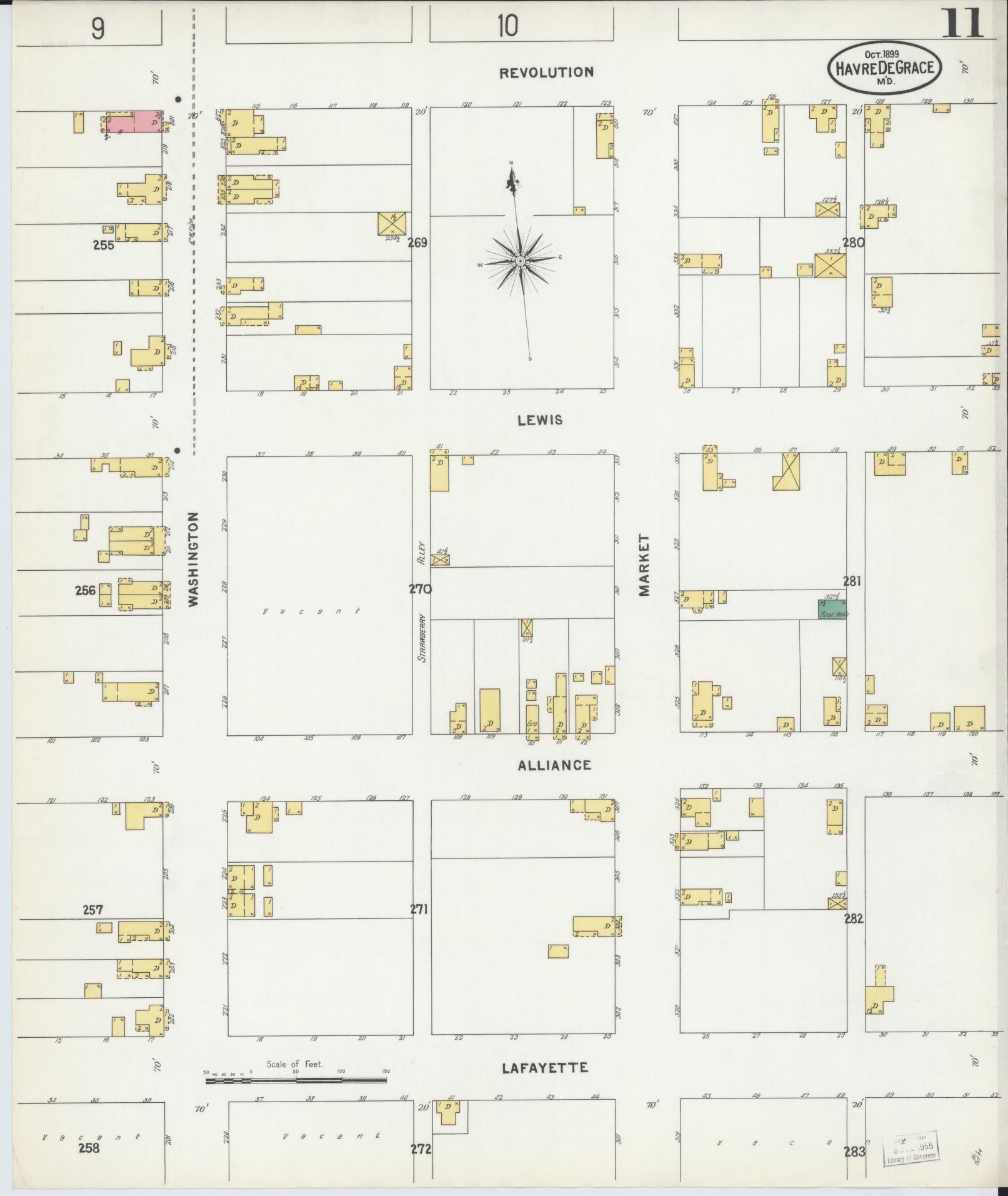 Sanborn Fire Insurance Map from Havre De Grace, Harford County, Maryland (1899), Sheet #0011 - Historic Sanborn Fire Insurance Map Print, vintage old map wall art