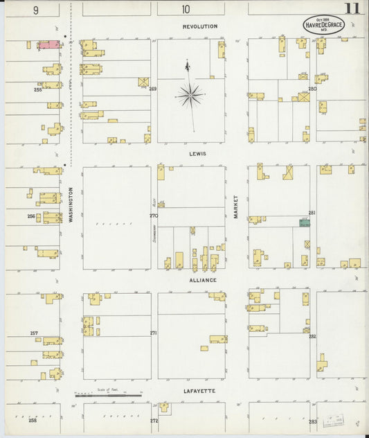 Sanborn Fire Insurance Map from Havre De Grace, Harford County, Maryland (1899), Sheet #0011 - Historic Sanborn Fire Insurance Map Print, vintage old map wall art