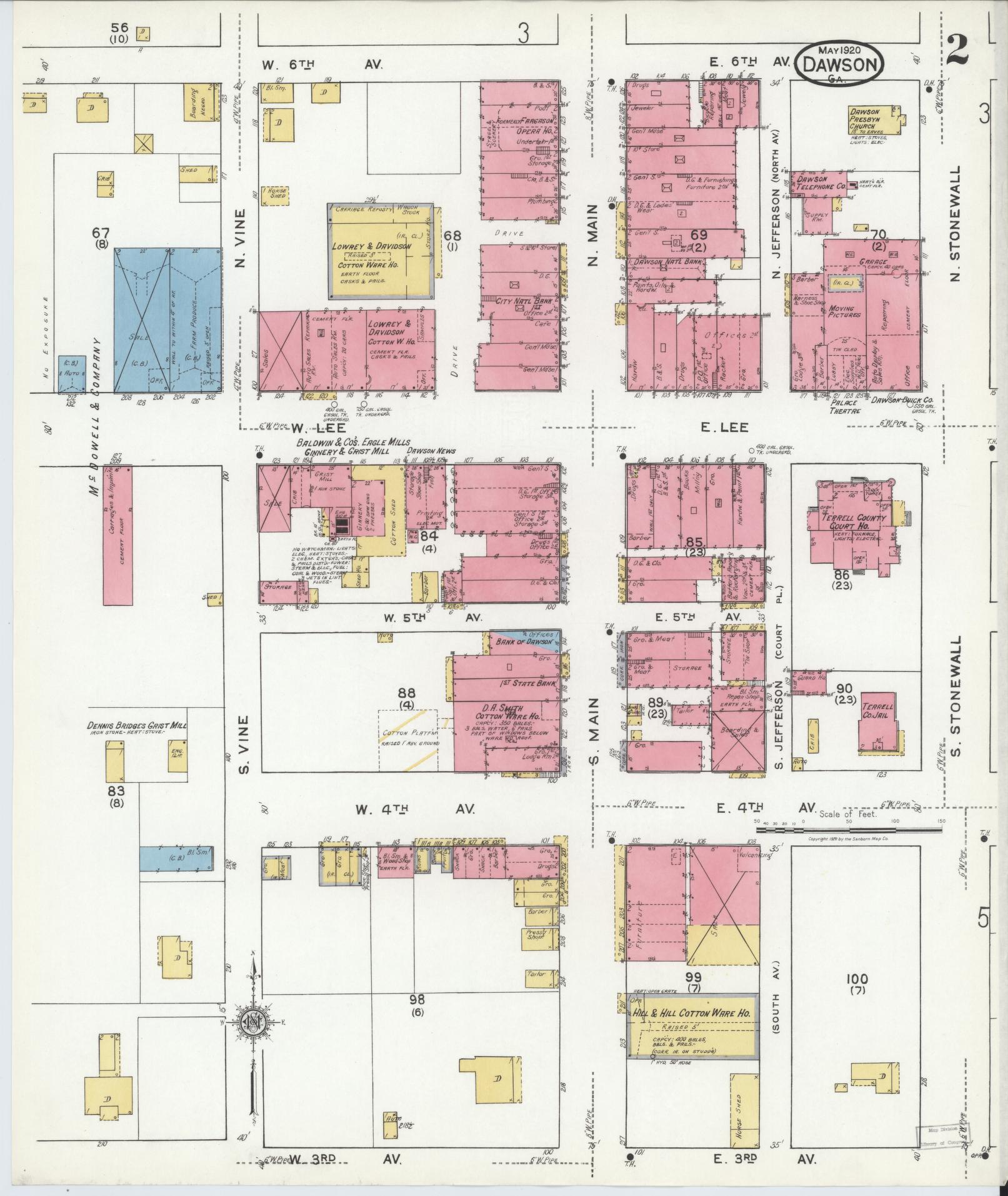 Sanborn Fire Insurance Map from Dawson, Terrell County, Georgia (1920), Sheet #0002 - Complete Map Set gallery image, historic Sanborn map, vintage wall art, Georgia Georgia