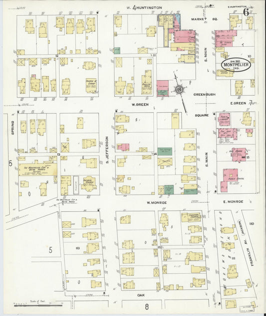 Sanborn Fire Insurance Map from Montpelier, Blackford County, Indiana (1910), Sheet #0006 - Historic Sanborn Fire Insurance Map Print, vintage old map wall art, antique decor, genealogy gift, Indiana Indiana map