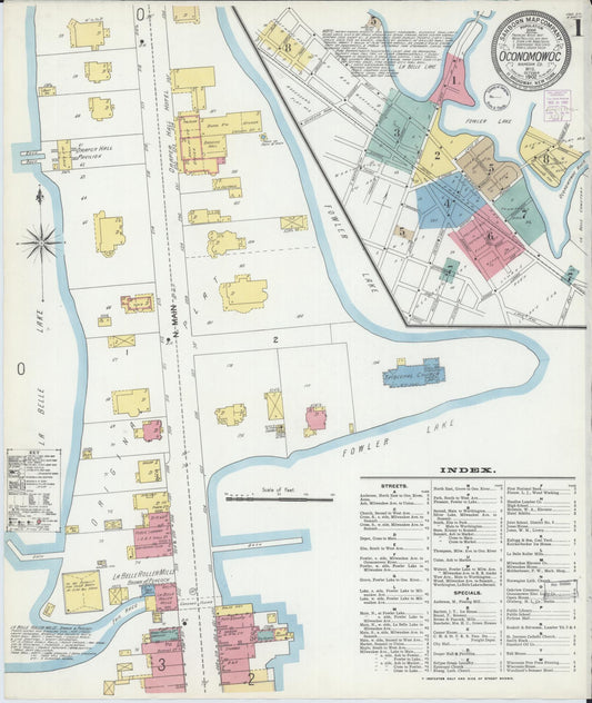 Sanborn Fire Insurance Map from Oconomowoc, Waukesha County, Wisconsin (1902), Sheet #0001 - Historic Sanborn Fire Insurance Map Print, vintage old map wall art, antique decor, genealogy gift, Wisconsin Wisconsin map