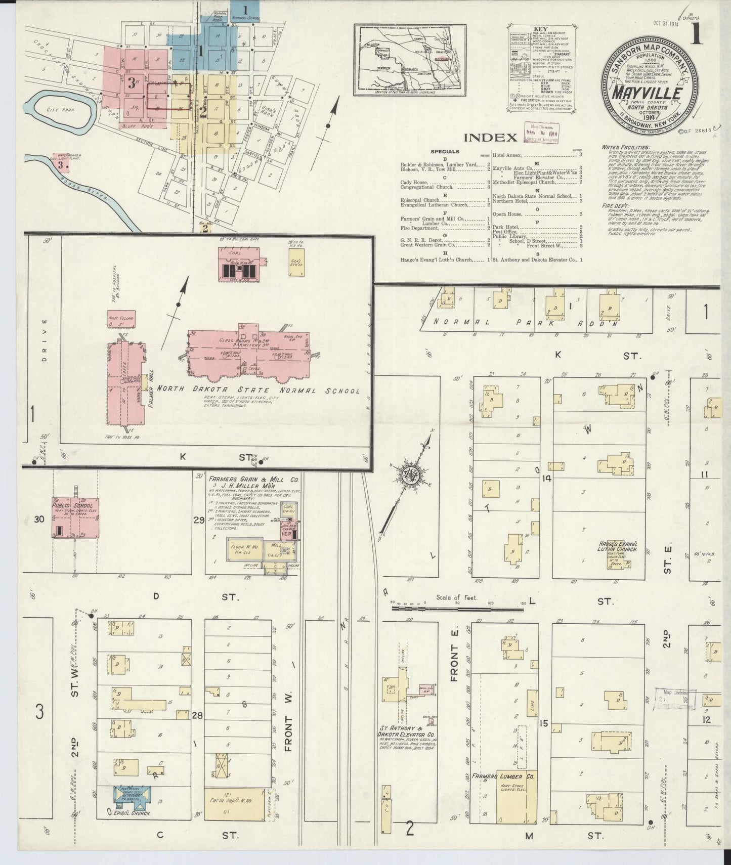 Sanborn Fire Insurance Map from Mayville, Traill County, North Dakota (1914), Sheet #0001 - Complete Map Set gallery image, historic Sanborn map, vintage wall art, North Dakota North Dakota