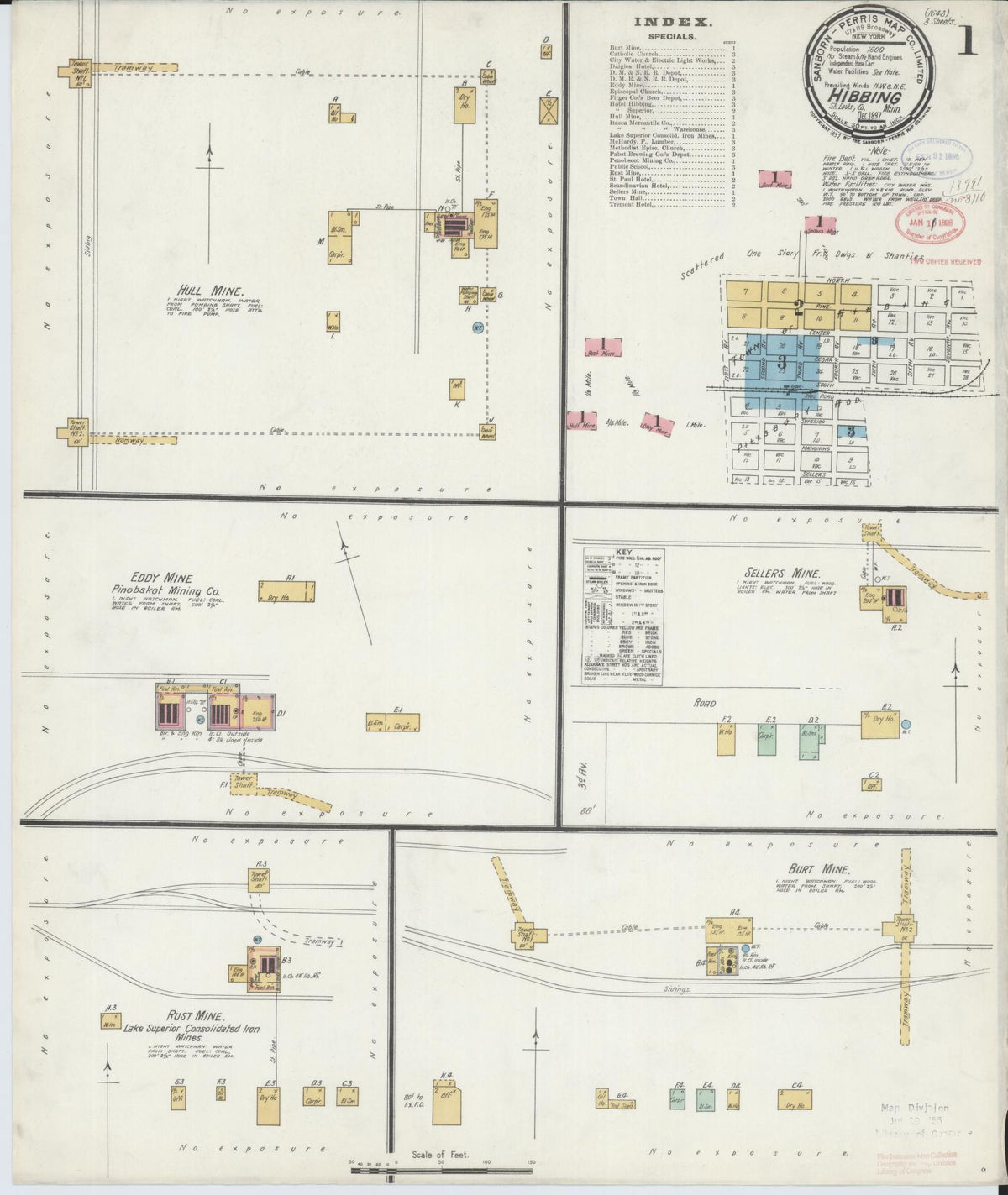 Sanborn Fire Insurance Map from Hibbing, Saint Louis County, Minnesota (1897), Sheet #0001 - Complete Map Set gallery image, historic Sanborn map, vintage wall art, Minnesota Minnesota