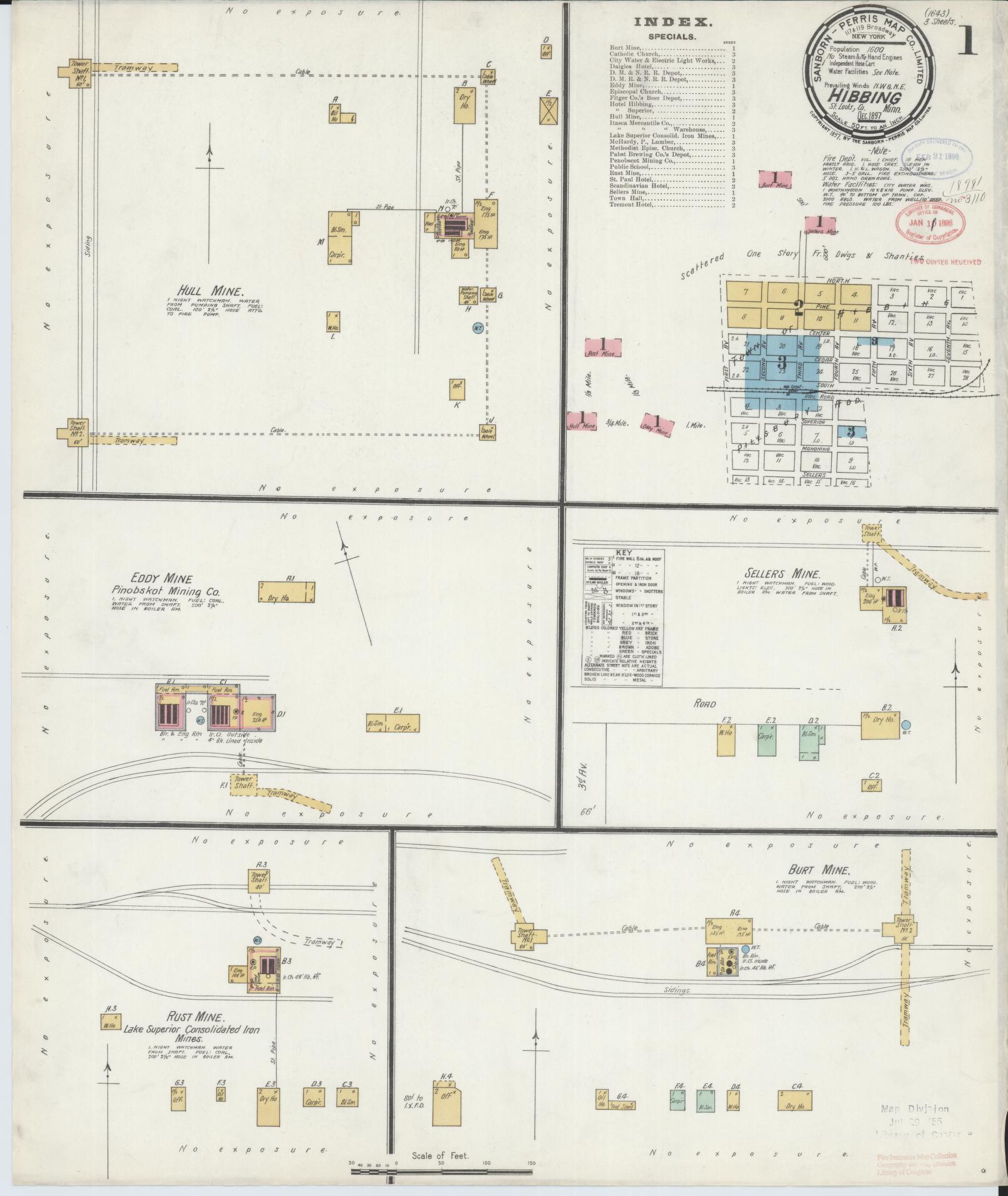 Sanborn Fire Insurance Map from Hibbing, Saint Louis County, Minnesota (1897), Sheet #0001 - Complete Map Set gallery image, historic Sanborn map, vintage wall art, Minnesota Minnesota