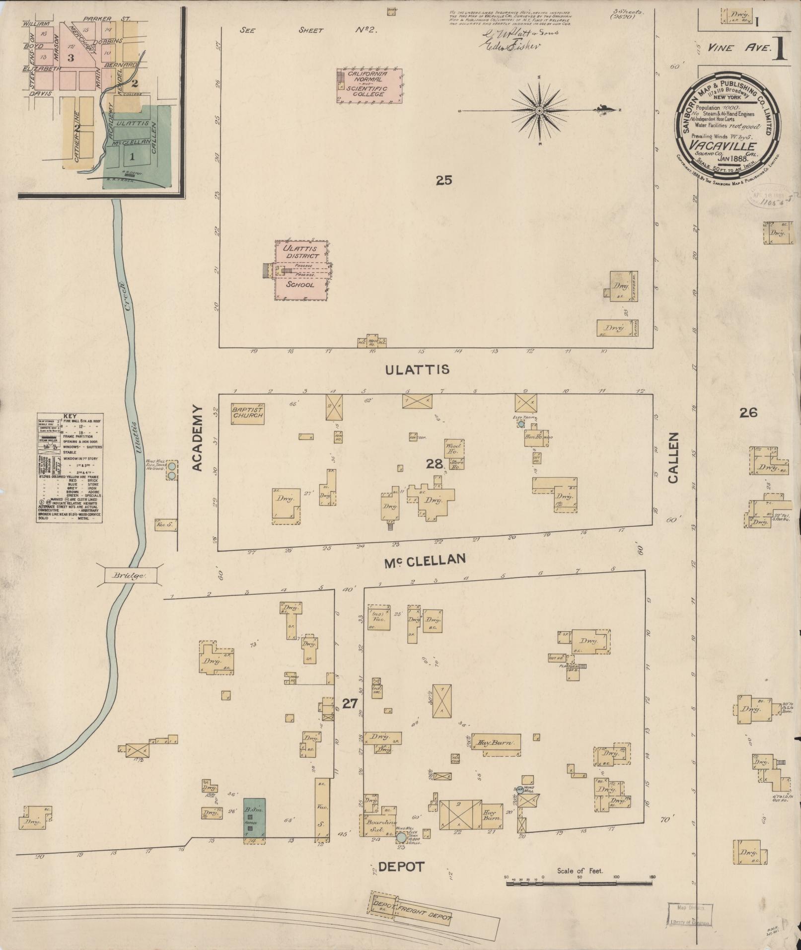 Sanborn Fire Insurance Map from Vacaville, Solano County, California. (1886) – Historic Sanborn Fire Insurance Map Print