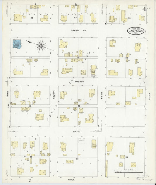 Sanborn Fire Insurance Map from Lampasas, Lampasas County, Texas (1907), Sheet #0004 - Historic Sanborn Fire Insurance Map Print, vintage old map wall art, antique decor, genealogy gift, Texas Texas map