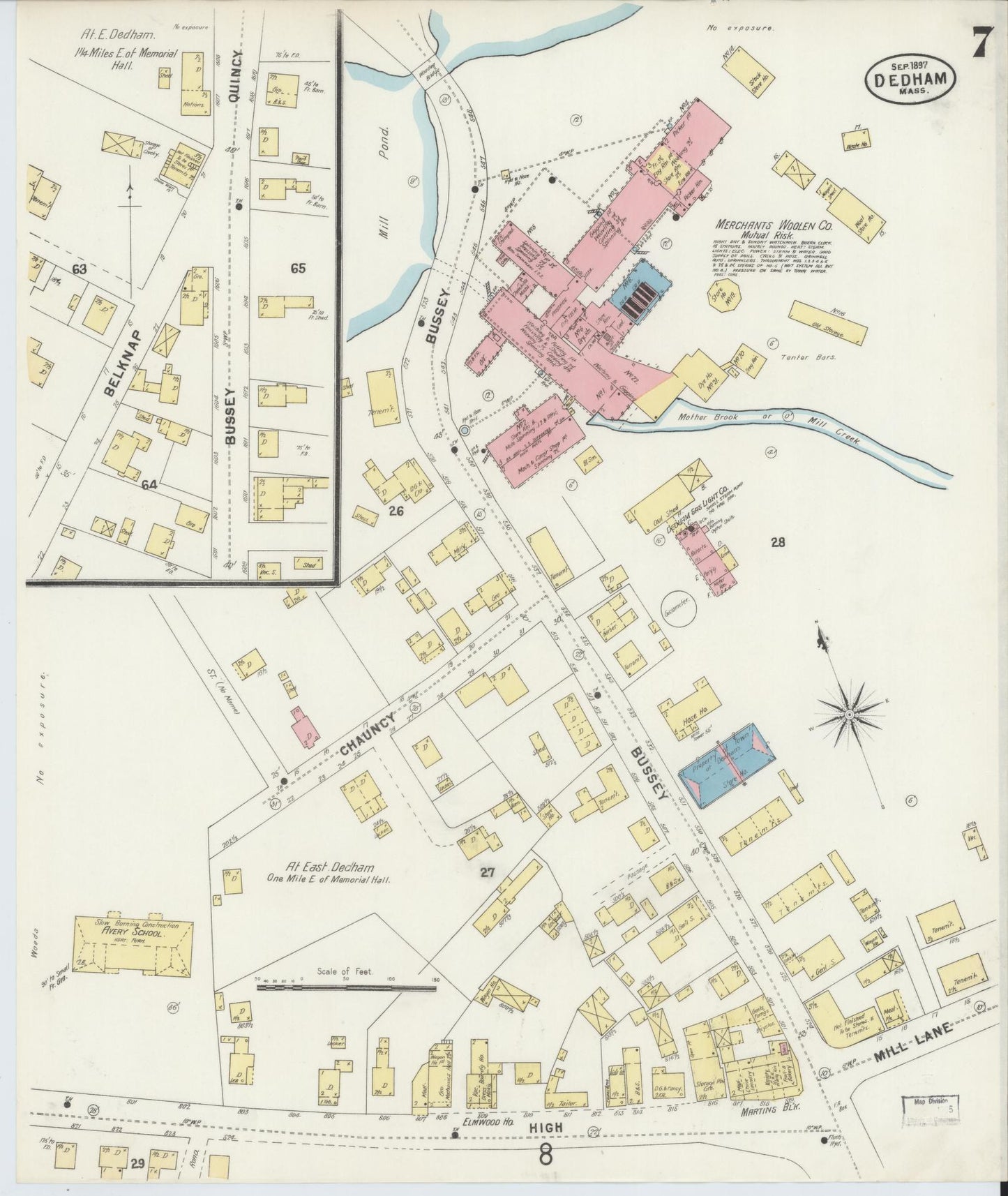 Sanborn Fire Insurance Map from Dedham, Norfolk County, Massachusetts (1897), Sheet #0007 - Complete Map Set gallery image, historic Sanborn map, vintage wall art, Massachusetts Massachusetts
