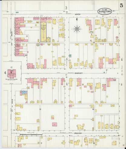 Sanborn Fire Insurance Map from Bardstown, Nelson County, Kentucky (1905), Sheet #0005 - Complete Map Set gallery image, historic Sanborn map, vintage wall art, Kentucky Kentucky