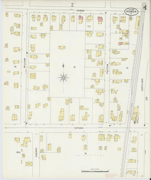 Sanborn Fire Insurance Map from Homer, Cortland County, New York (1898), Sheet #0004 - Historic Sanborn Fire Insurance Map Print, vintage old map wall art, antique decor, genealogy gift, New York New York map