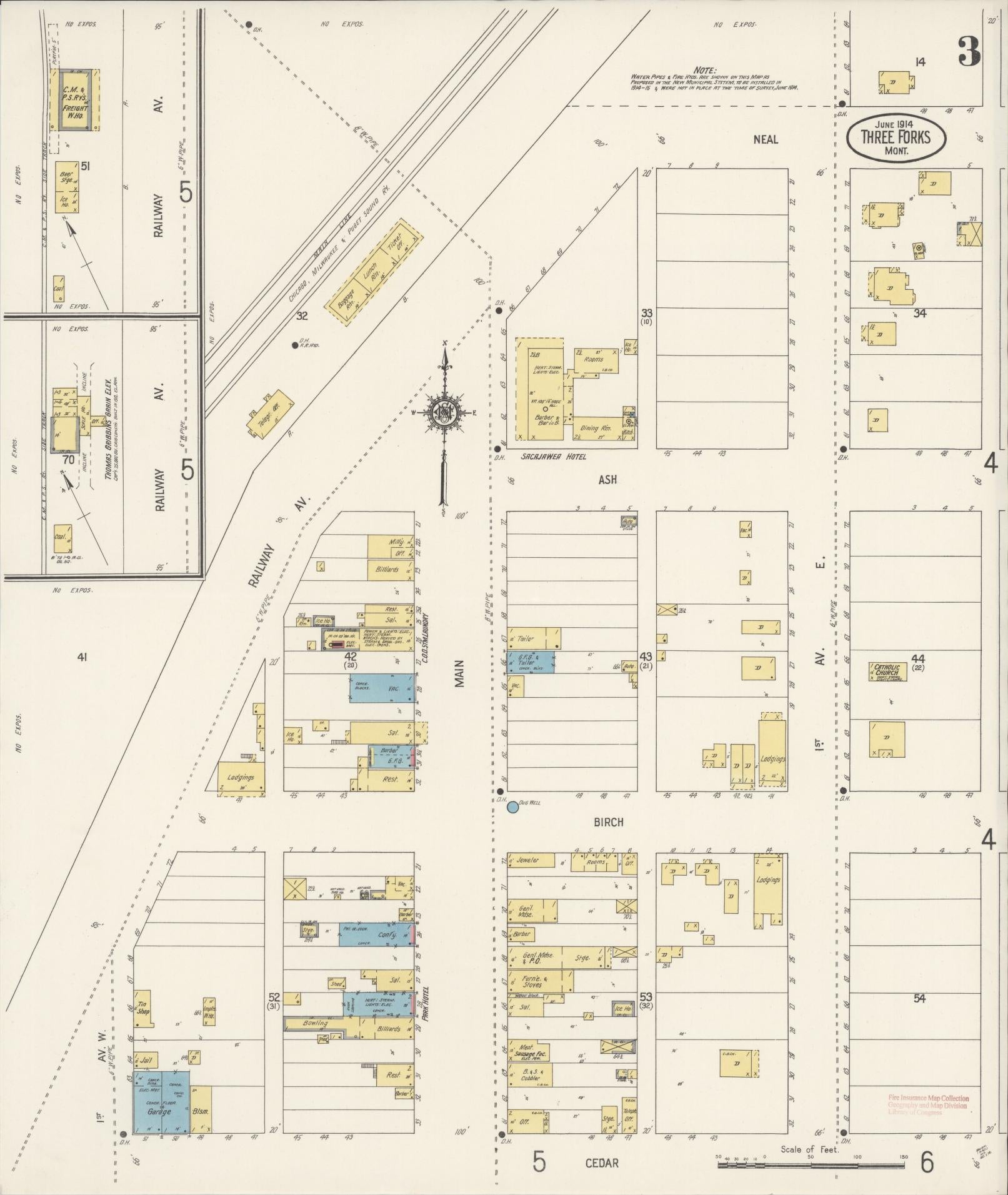 Sanborn Fire Insurance Map from Three Forks, Gallatin County, Montana (1914), Sheet #0003 - Complete Map Set gallery image, historic Sanborn map, vintage wall art, Montana Montana