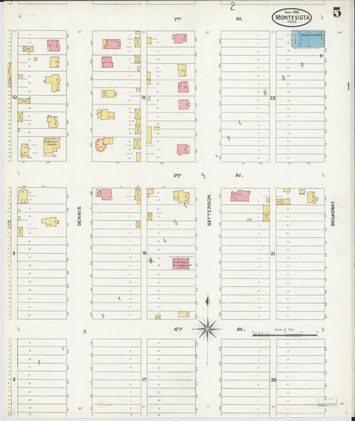 Sanborn Fire Insurance Map from Monte Vista, Rio Grande County, Colorado (1904), Sheet #0005 - Historic Sanborn Fire Insurance Map Print, vintage old map wall art, antique decor, genealogy gift, Colorado Colorado map