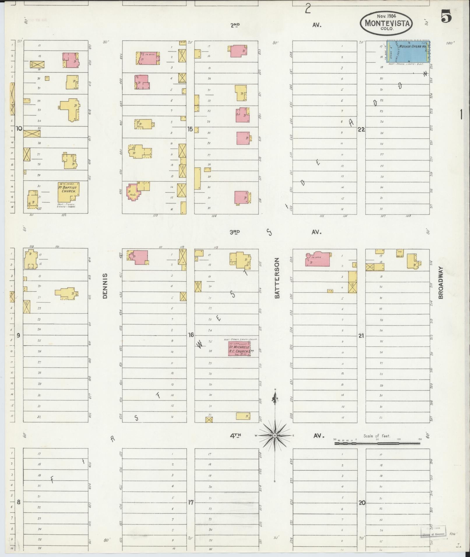 Sanborn Fire Insurance Map from Monte Vista, Rio Grande County, Colorado (1904), Sheet #0005 - Historic Sanborn Fire Insurance Map Print, vintage old map wall art, antique decor, genealogy gift, Colorado Colorado map