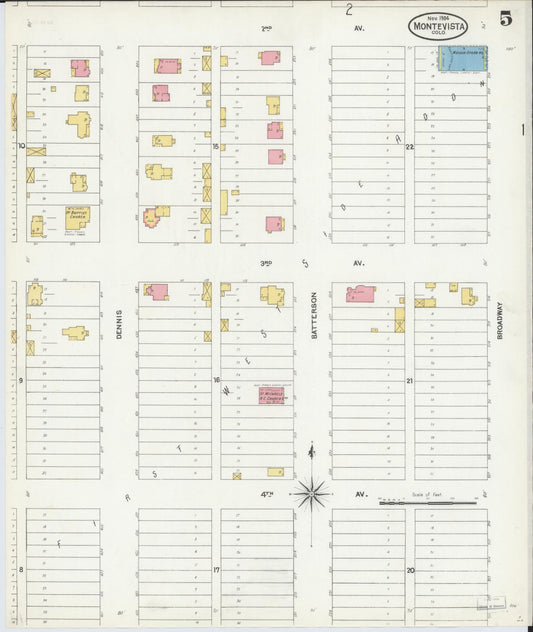 Sanborn Fire Insurance Map from Monte Vista, Rio Grande County, Colorado (1904), Sheet #0005 - Historic Sanborn Fire Insurance Map Print, vintage old map wall art, antique decor, genealogy gift, Colorado Colorado map