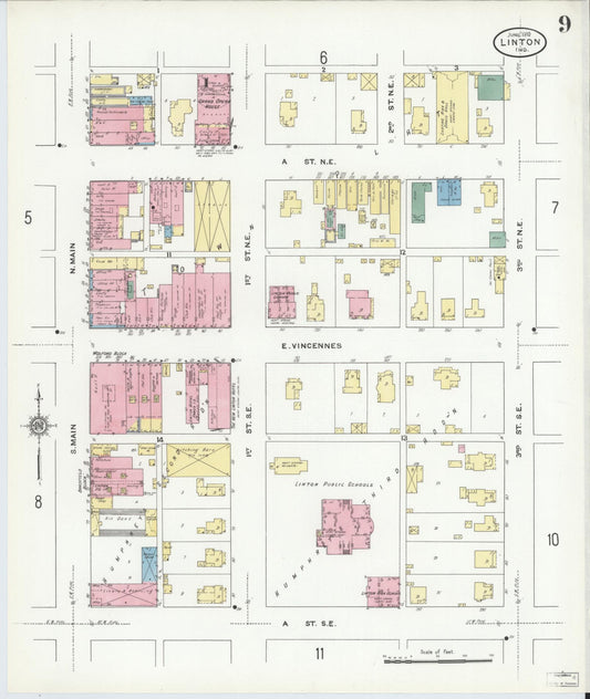 Sanborn Fire Insurance Map from Linton, Greene County, Indiana (1910), Sheet #0009 - Historic Sanborn Fire Insurance Map Print, vintage old map wall art, antique decor, genealogy gift, Indiana Indiana map